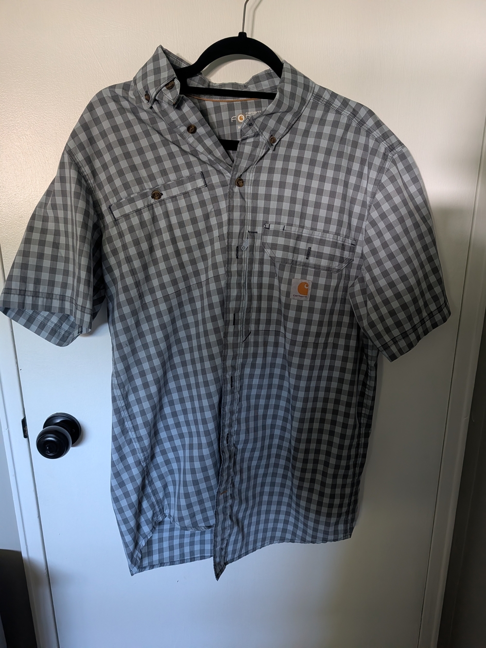 Men's Carhartt Men's Short-Sleeve Blue-Gray Plaid Button-Down